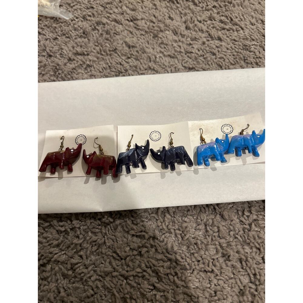 Elephant and Rhino Earrings Handmade in the Phillipines (wood)